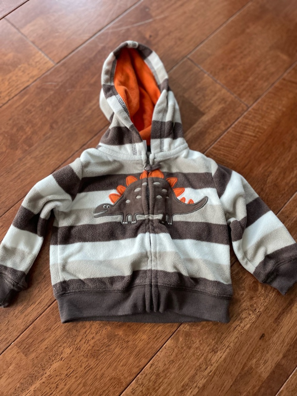Striped Brown & Cream Dino Hooded Zip Jacket - Kids